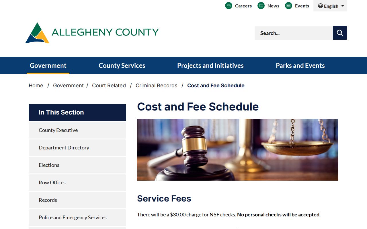 Allegheny County criminal record certification and expungement fees