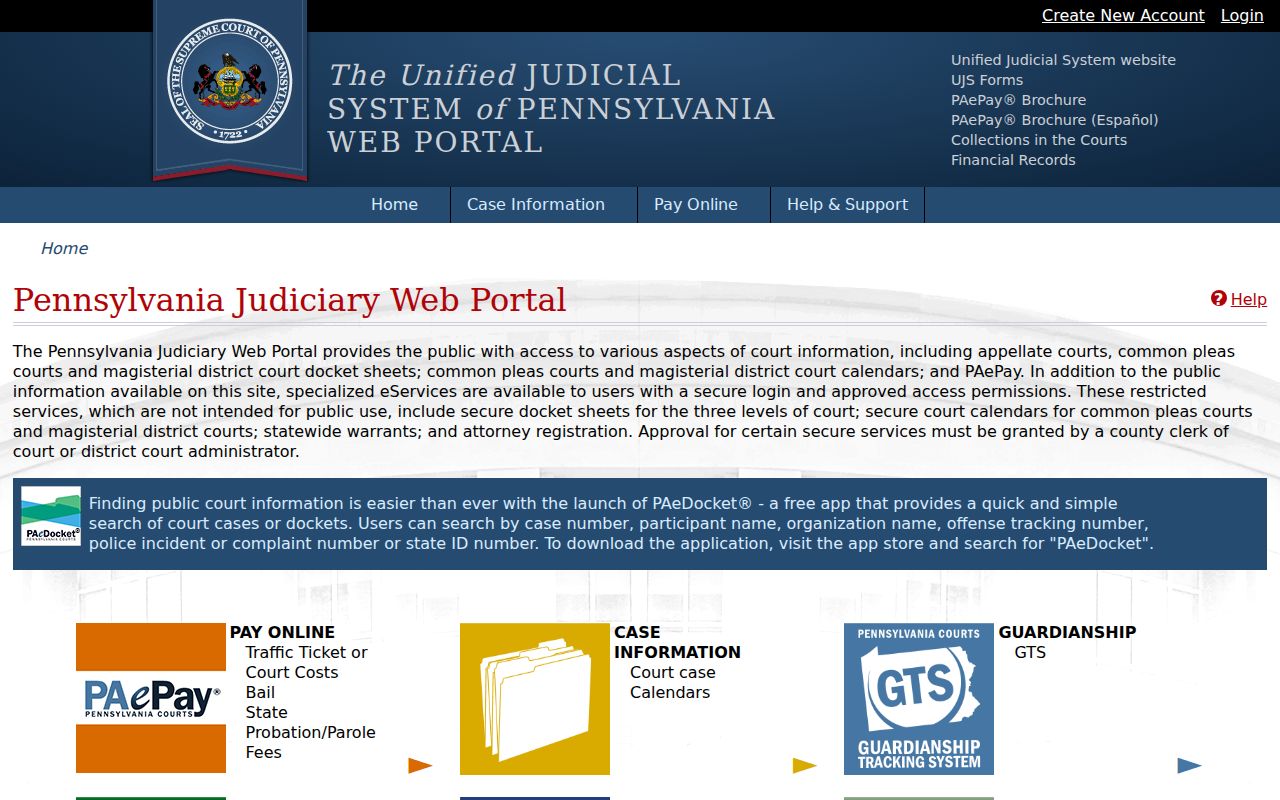 Pennsylvania UJS case search for Allegheny County criminal records