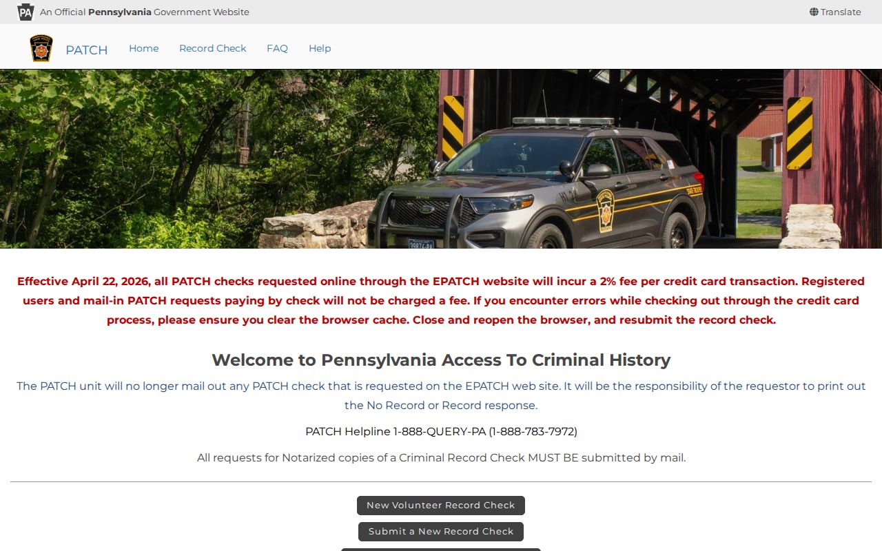 PATCH Pennsylvania criminal history request portal