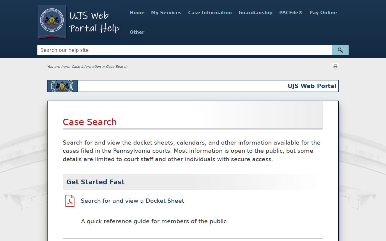 Allegheny County criminal court case search help on the UJS portal