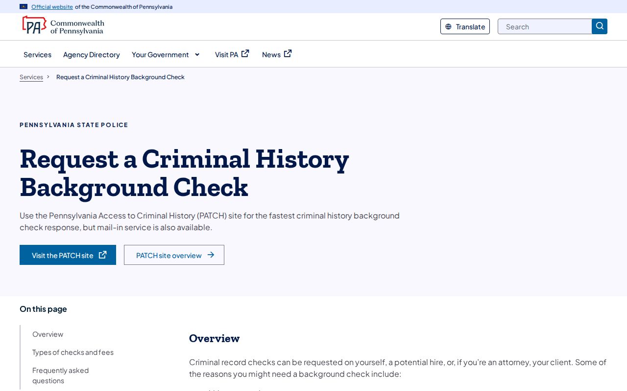 Pennsylvania State Police repository information beside Allegheny County criminal court records