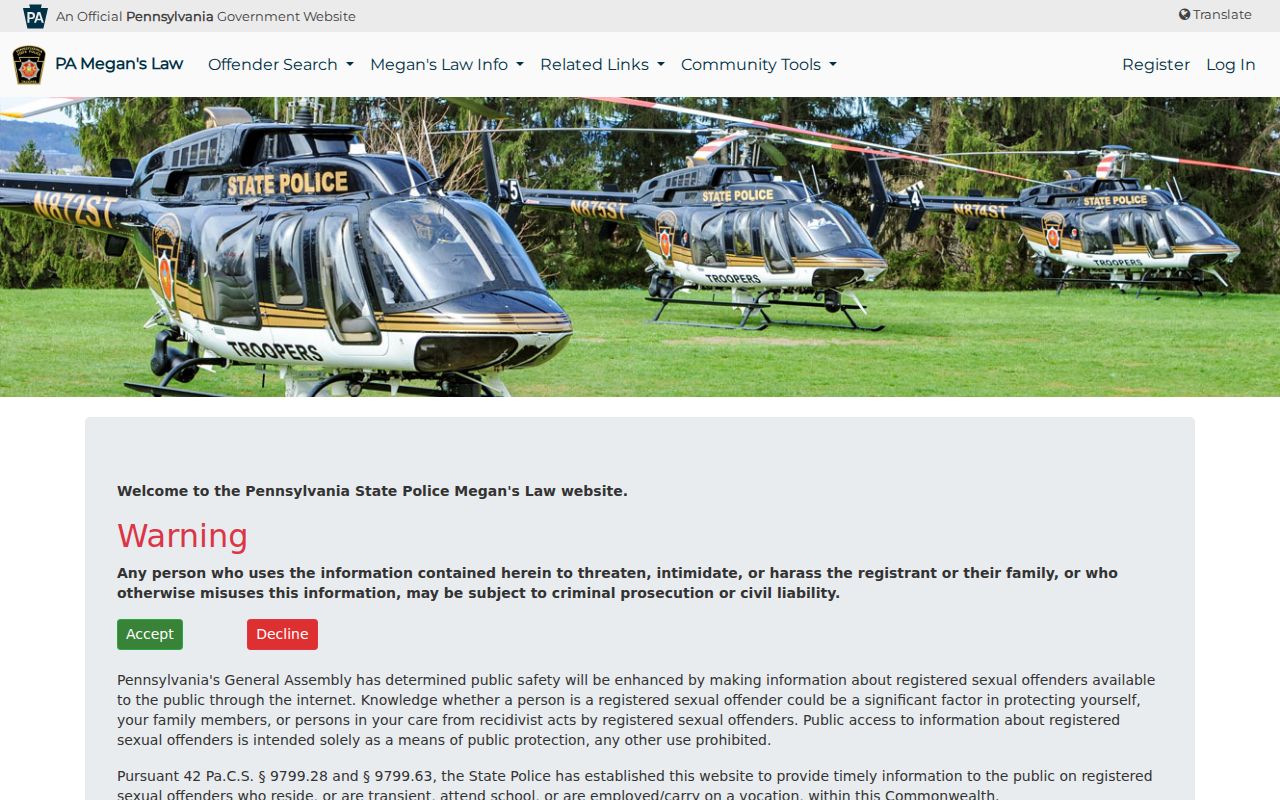 Pennsylvania State Police registry channel distinct from Allegheny County criminal court cases