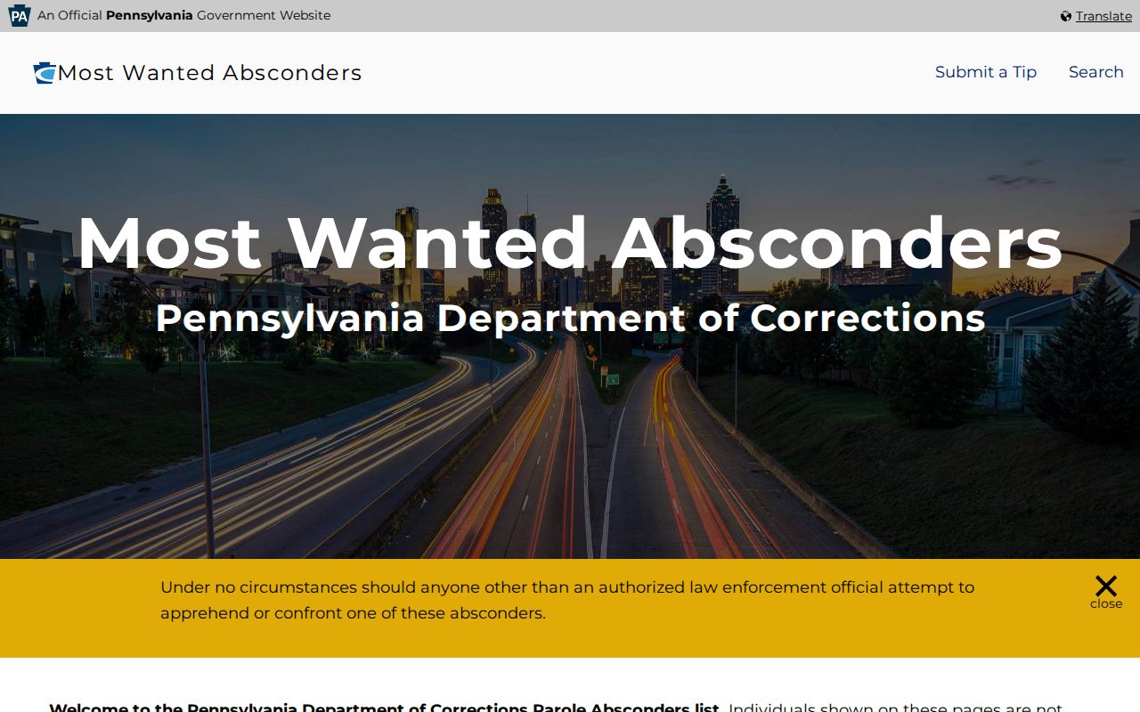 Pennsylvania parole absconder search separate from Allegheny County arrest history