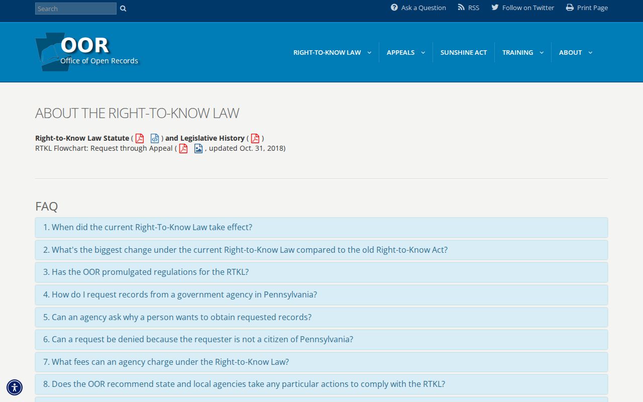 Pennsylvania Office of Open Records Right-to-Know Law overview