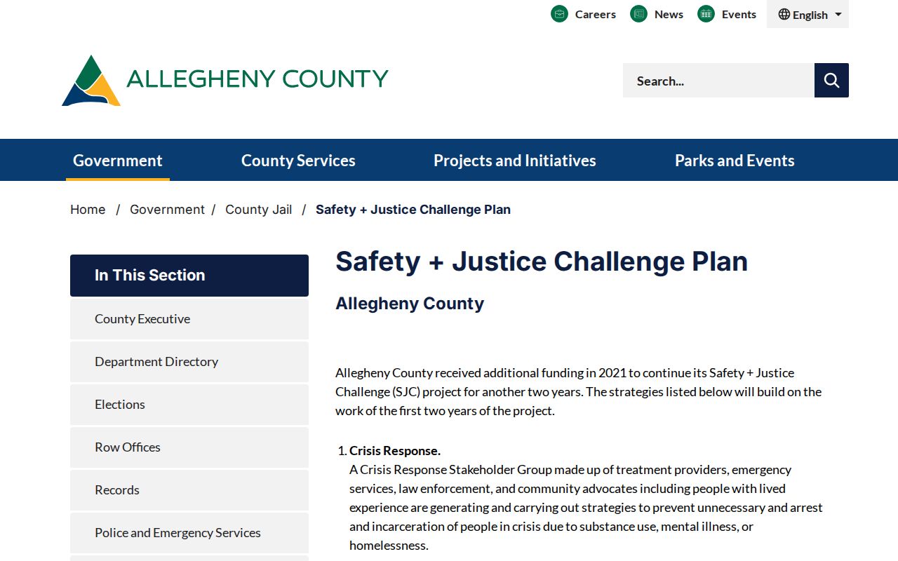 Allegheny County Safety and Justice Challenge plan affecting local jail context